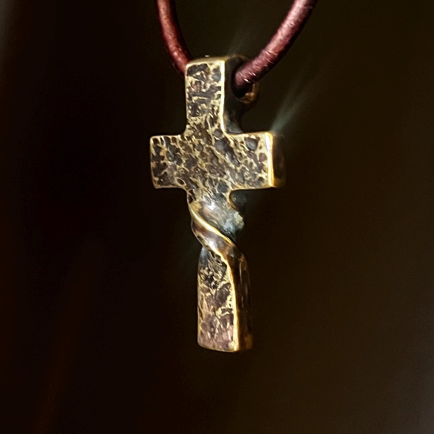 Brass Hammered Twist CROSS PENDANT. Hand Forged in Montana. Made from recycled brass amm0 casings