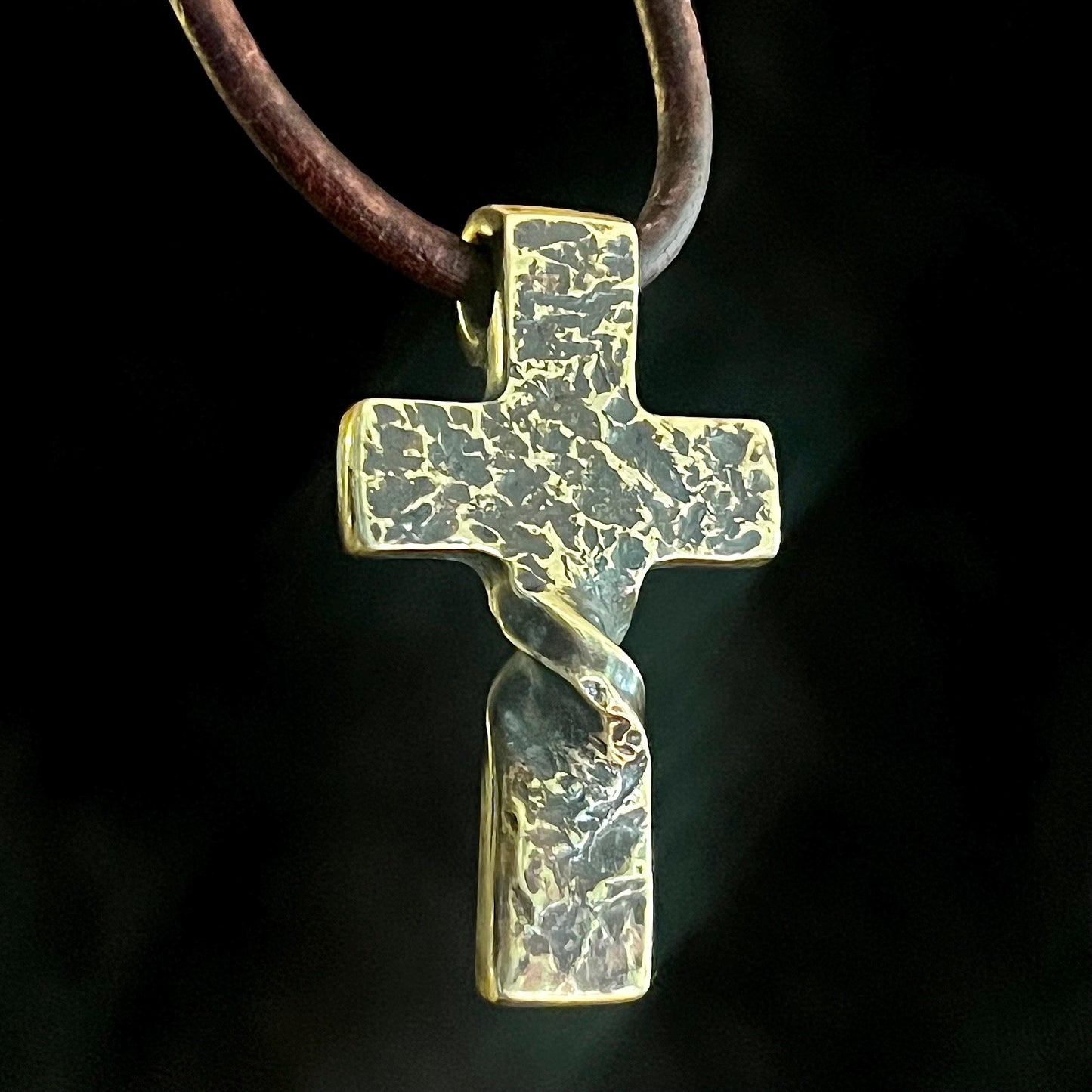 Brass Hammered Twist CROSS PENDANT. Hand Forged in Montana. Made from recycled brass amm0 casings