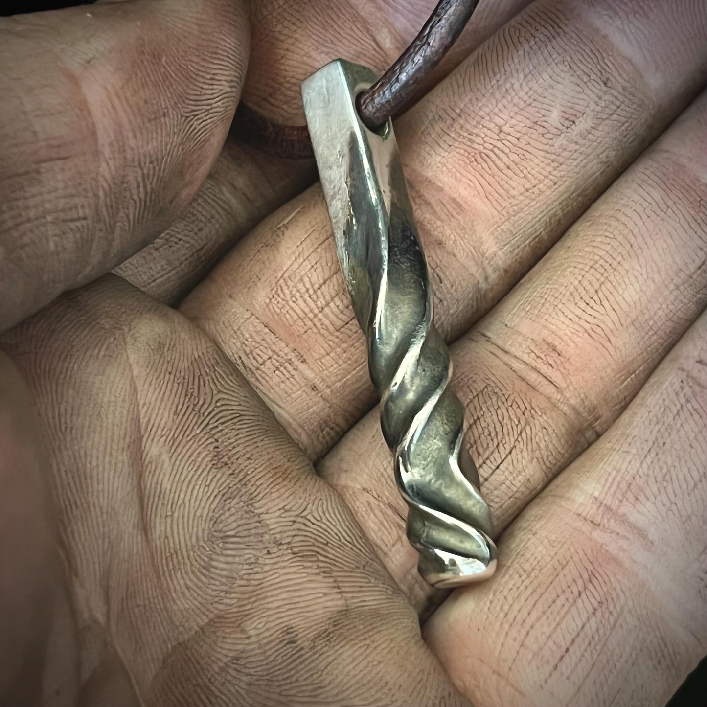 999+ Pure Silver Twisted Bar Pendant. Made in America. hand forged in Montana.