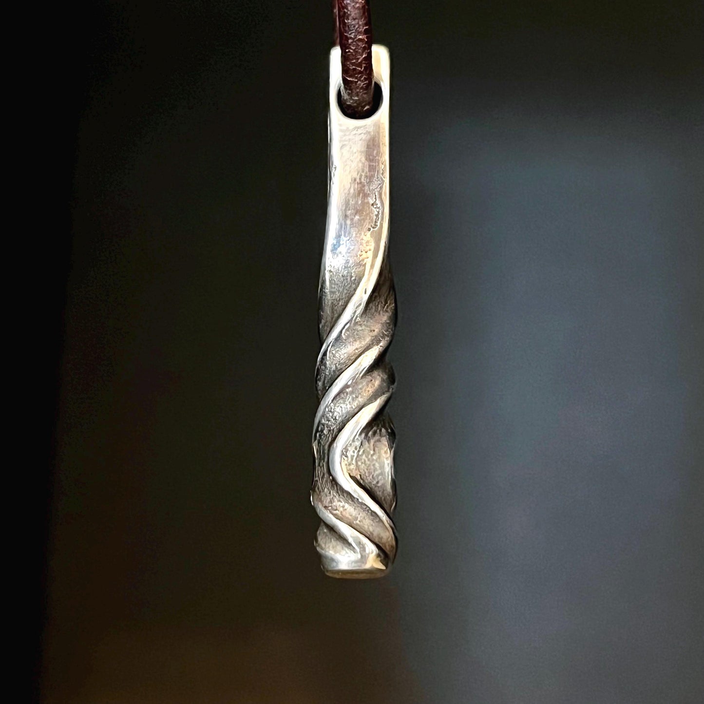 999+ Pure Silver Twisted Bar Pendant. Made in America. hand forged in Montana.