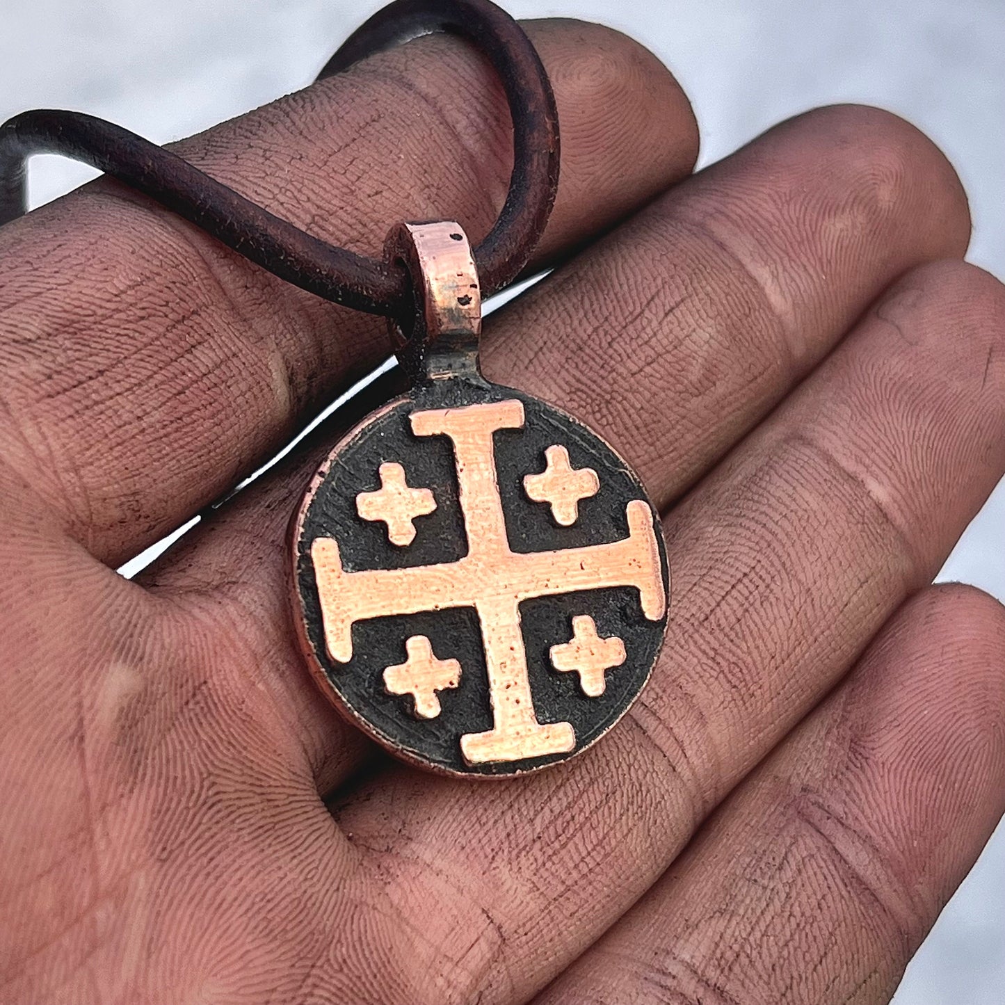 Copper Jerusalem Cross / Crusader Cross Pendant. Made in America. Hand forged in Montana