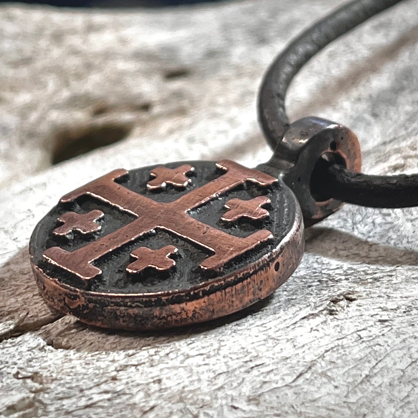 Copper Jerusalem Cross / Crusader Cross Pendant. Made in America. Hand forged in Montana