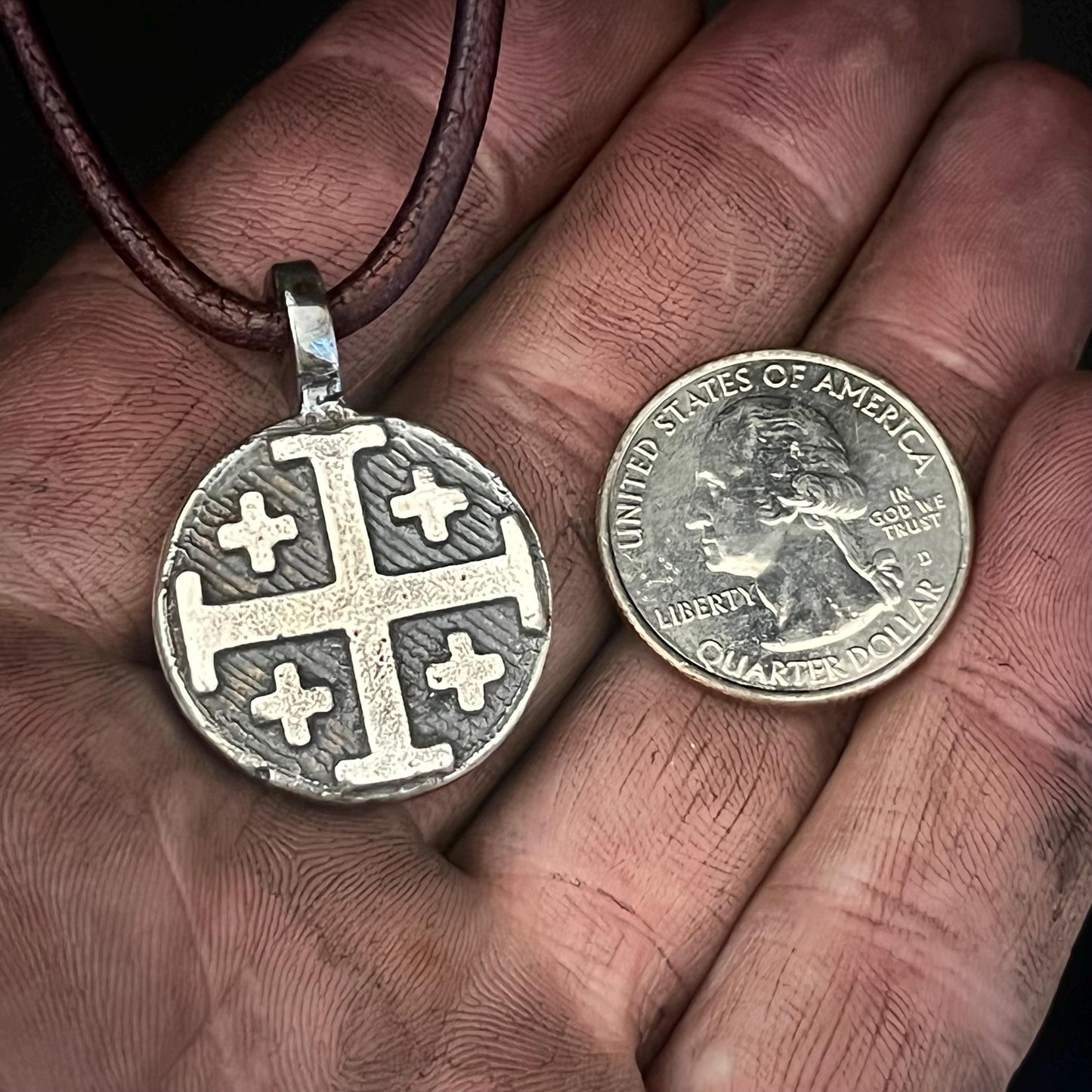 999+ Pure Silver Jerusalem Cross / Crusader Cross Pendant.    Made in America. hand forged in Montana.