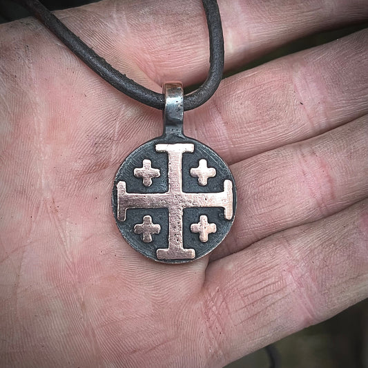 Copper Jerusalem Cross / Crusader Cross Pendant. Made in America. Hand forged in Montana