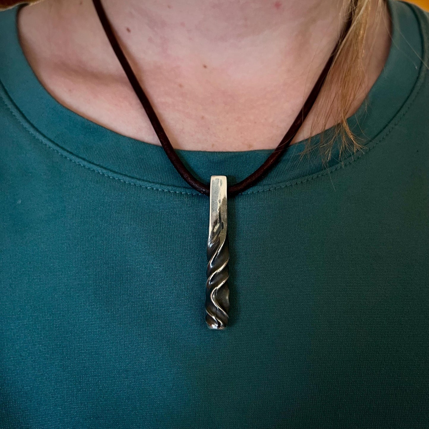 999+ Pure Silver Twisted Bar Pendant. Made in America. hand forged in Montana.