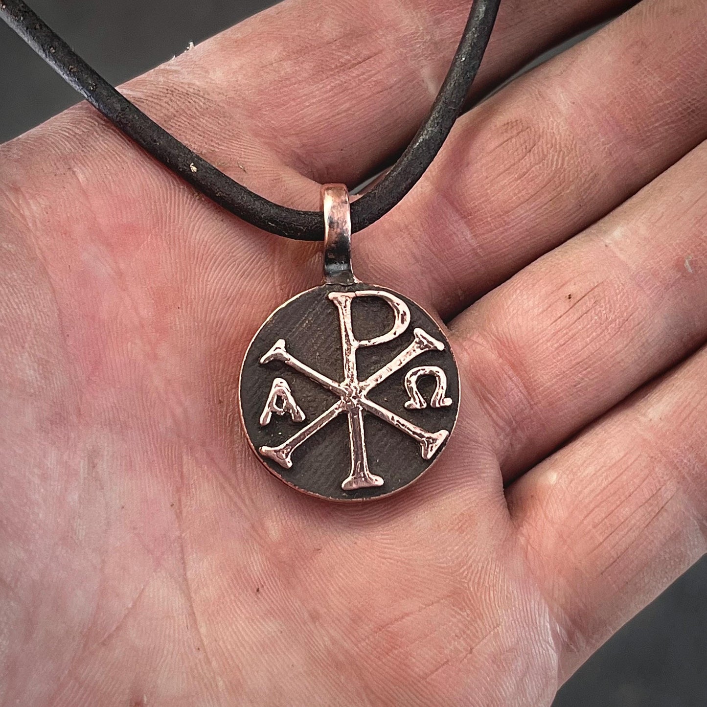 Copper Chi Rho Pendant. Made in America. Hand forged in Montana