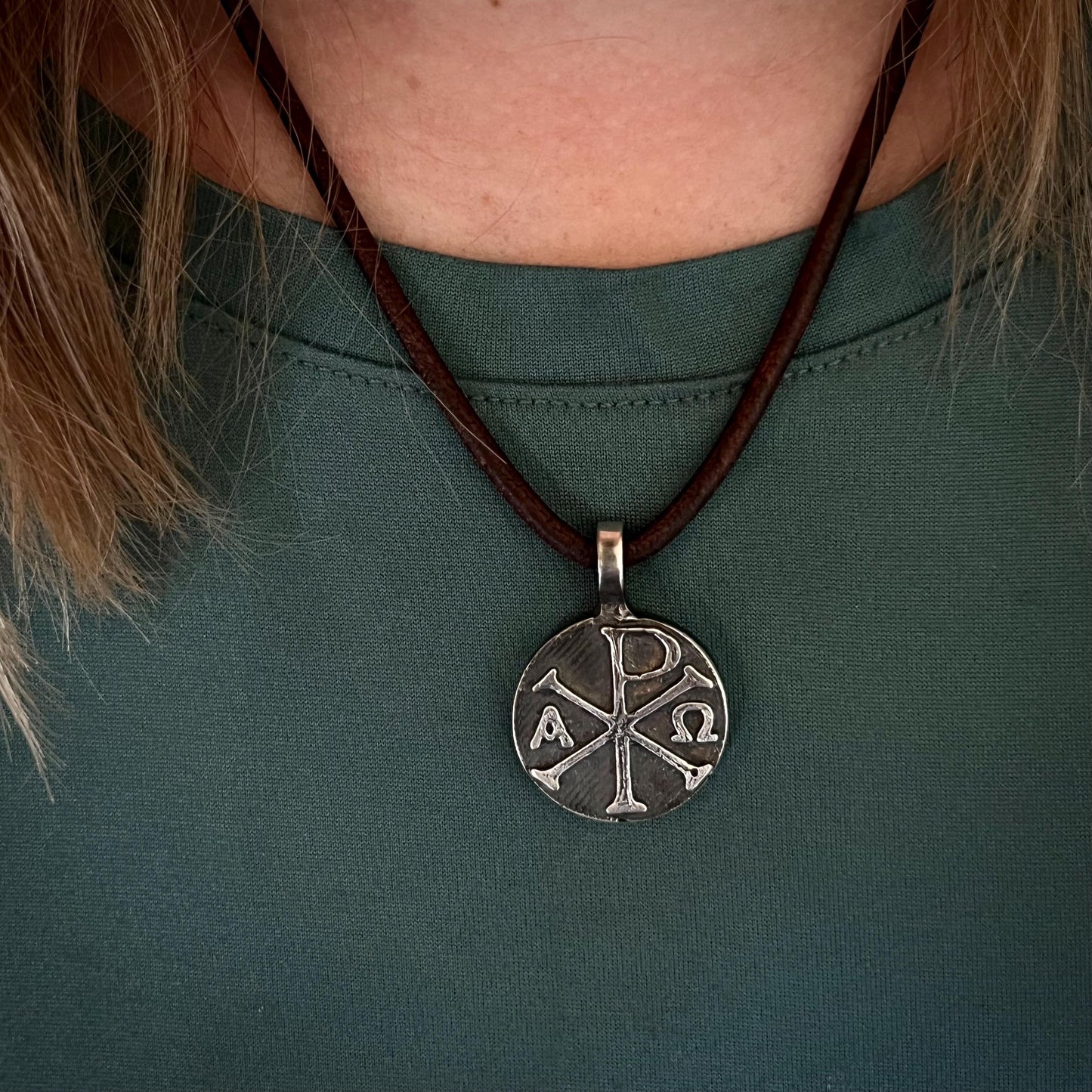 999+ Pure Silver Chi Rho Pendant. Made in America. hand forged in Montana.