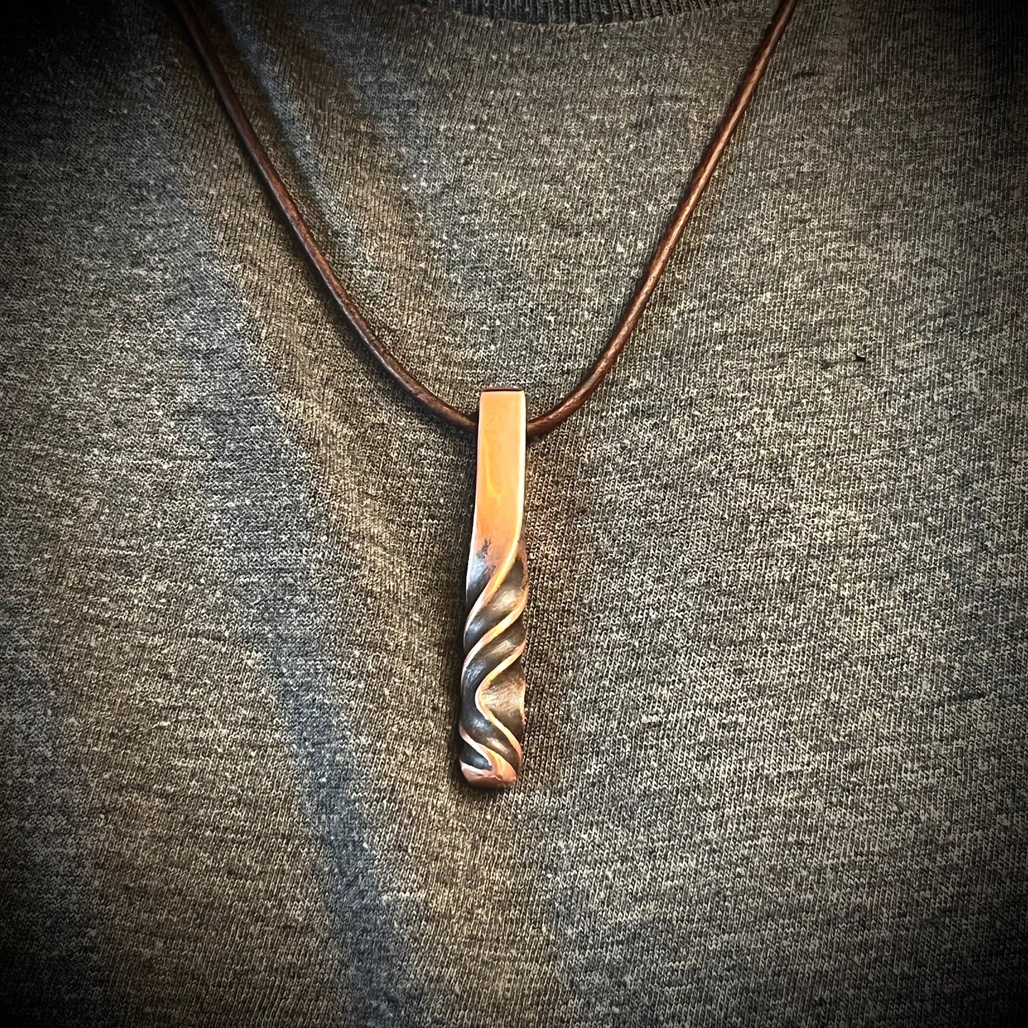 Copper Twisted Bar Pendant. Made in America. Hand Forged in Montana