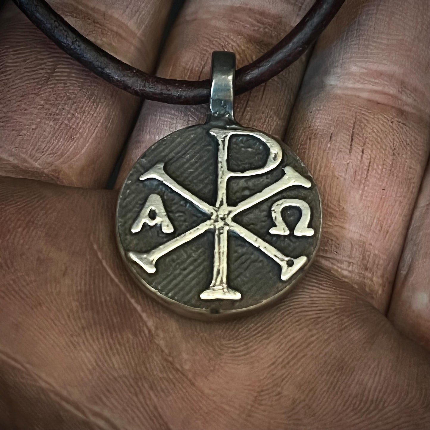 999+ Pure Silver Chi Rho Pendant. Made in America. hand forged in Montana.