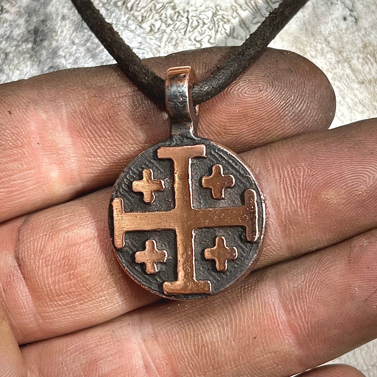 Copper Jerusalem Cross / Crusader Cross Pendant. Made in America. Hand forged in Montana