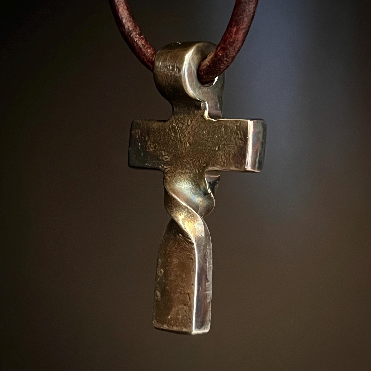 999+ Pure Silver Twisted CROSS PENDANT, Rugged Finish. Made in America. hand forged in Montana.