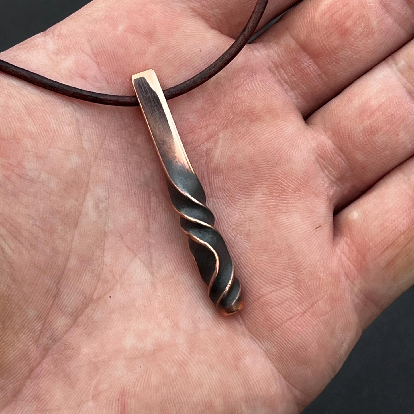 Copper Twisted Bar Pendant. Made in America. Hand Forged in Montana