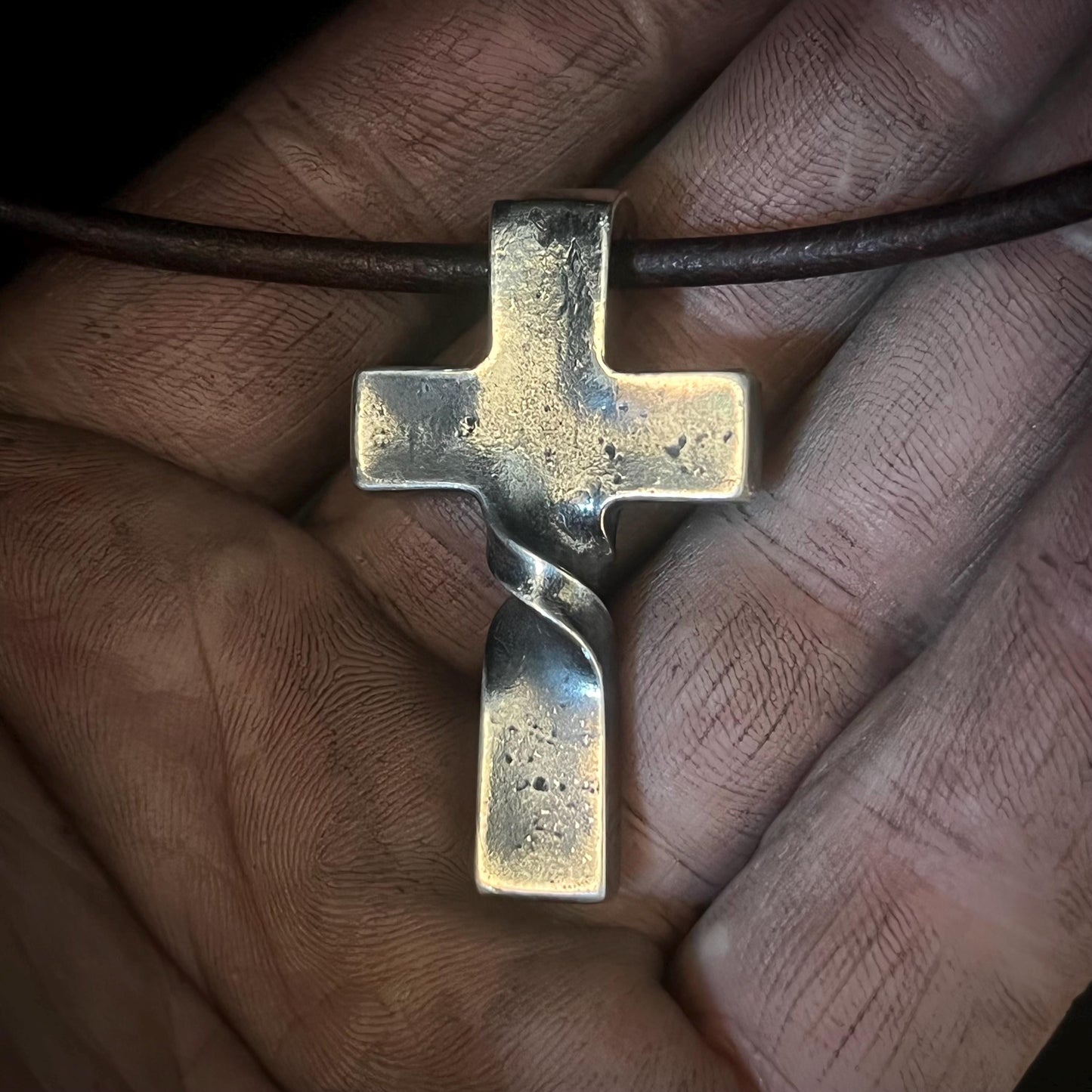 999+ Pure Silver Twisted CROSS PENDANT. Made in America. Hand forged in Montana