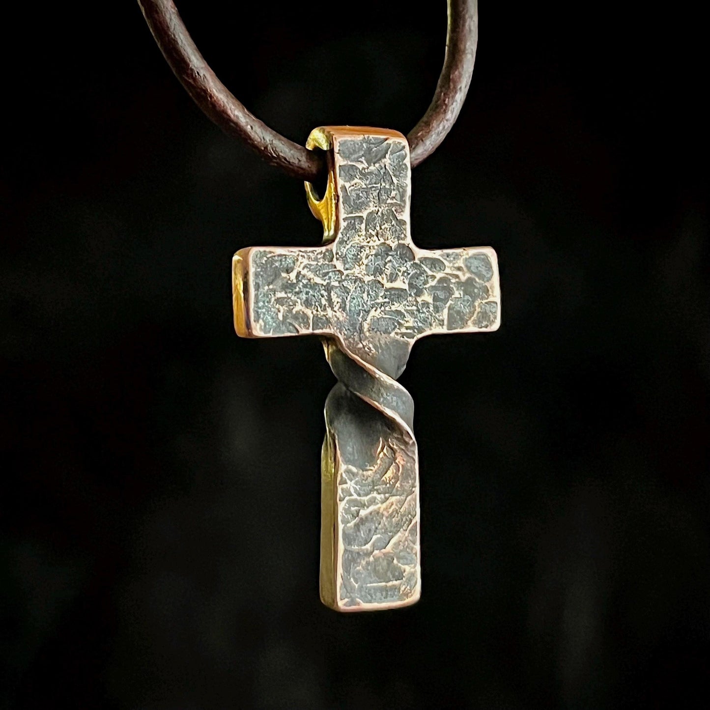 Copper Hammered Twist CROSS PENDANT. Made in America. Hand forged in Montana.