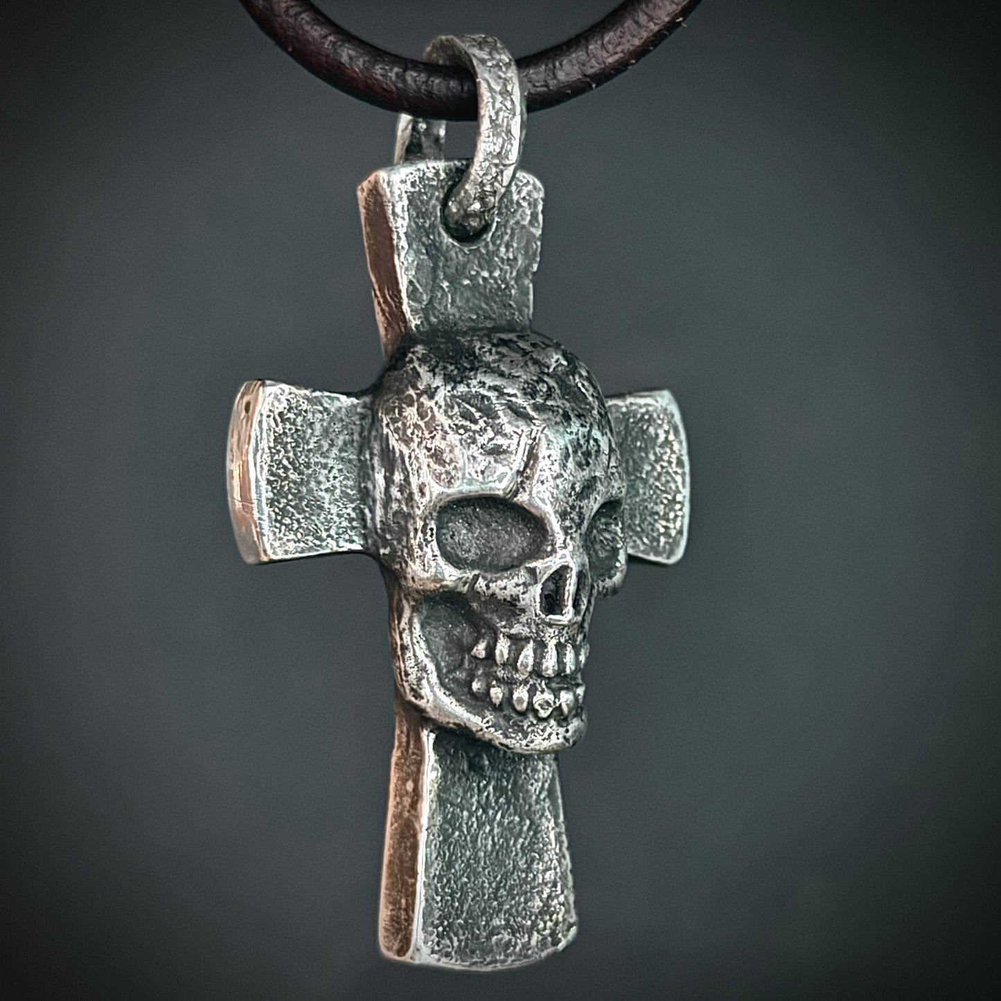 999+ Pure Silver, Golgotha Cross Pendant. Memento Mori. Made in America. Hand forged in Montana