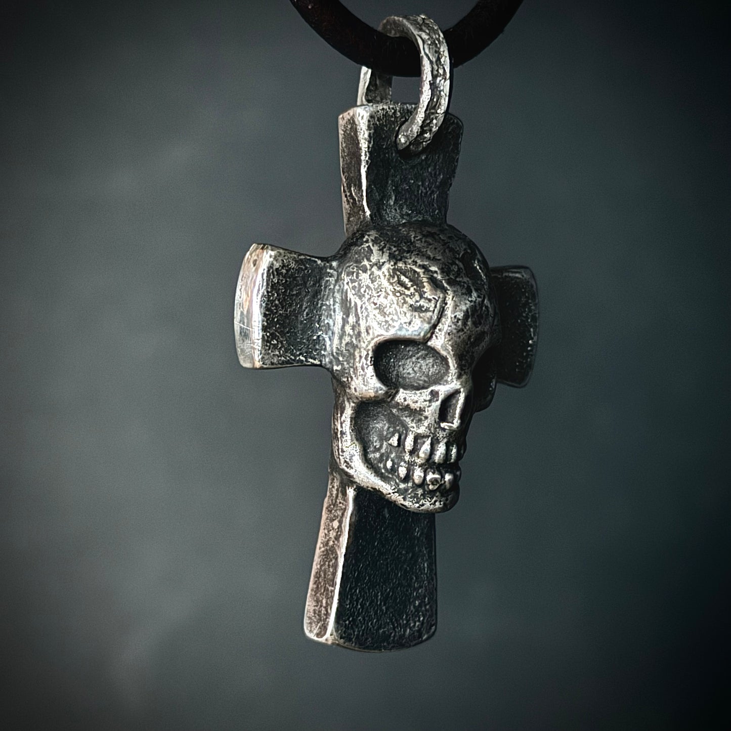 999+ Pure Silver, Golgotha Cross Pendant. Memento Mori. Made in America. Hand forged in Montana