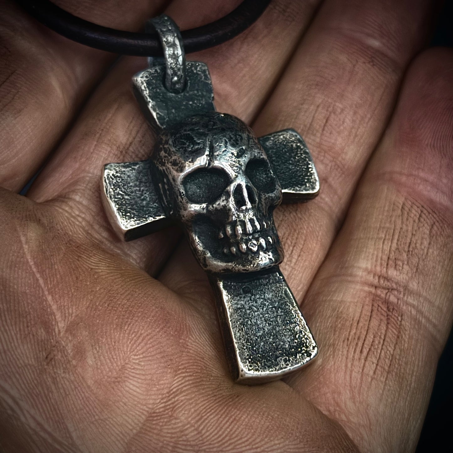 999+ Pure Silver, Golgotha Cross Pendant. Memento Mori. Made in America. Hand forged in Montana