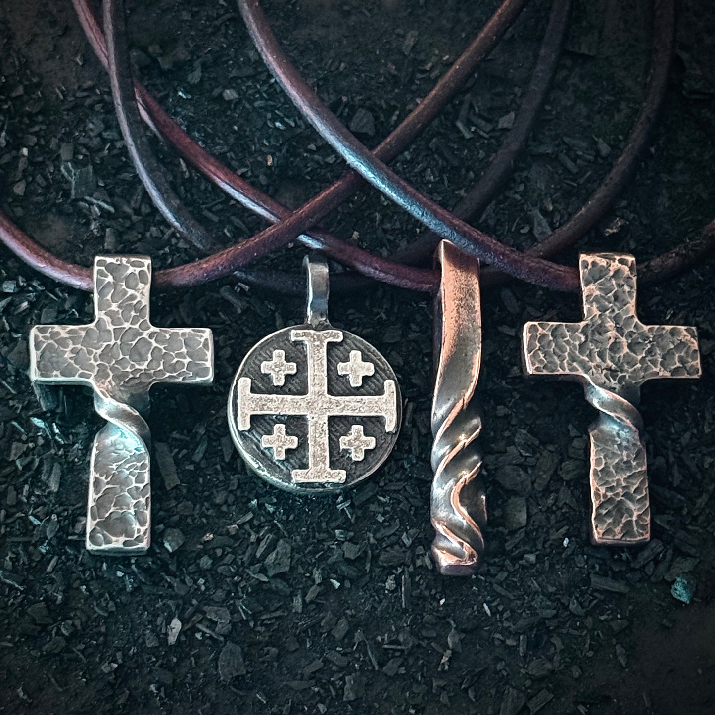 999+ Pure Silver Twist CROSS PENDANT Hammered Finish. Made in America. hand forged in Montana.