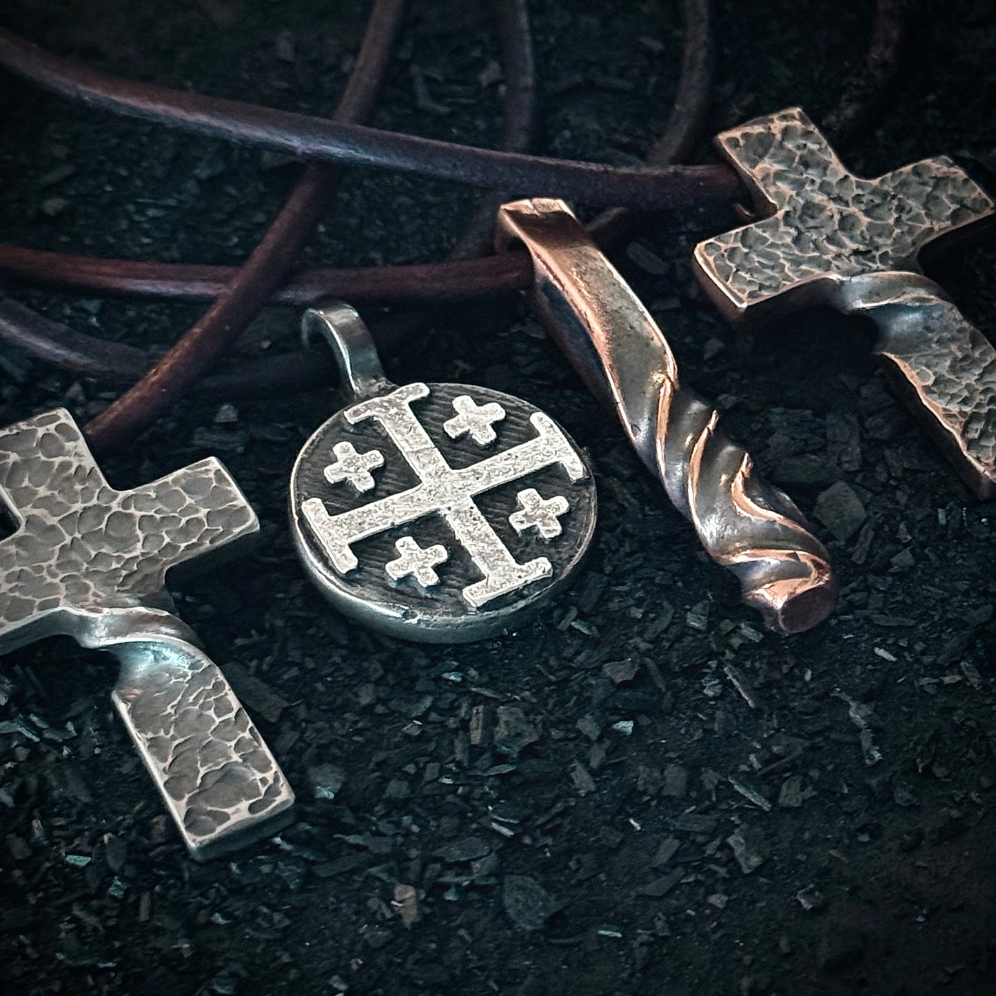 Copper Hammered Twist CROSS PENDANT. Made in America. Hand forged in Montana.