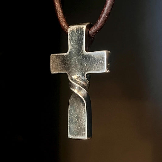 999+ Pure Silver Twisted CROSS PENDANT. Made in America. Hand forged in Montana