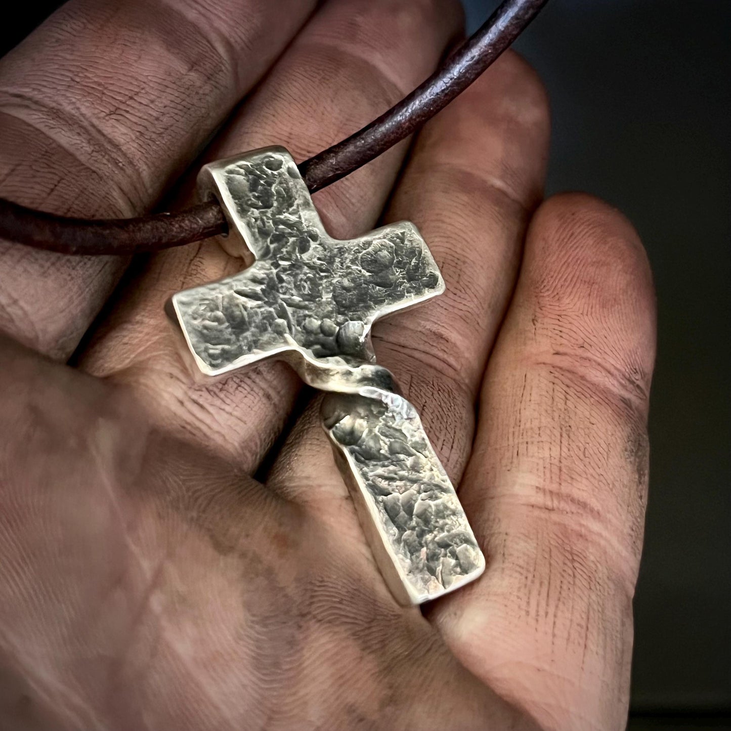 999+ Pure Silver Twist CROSS PENDANT Hammered Finish. Made in America. hand forged in Montana.