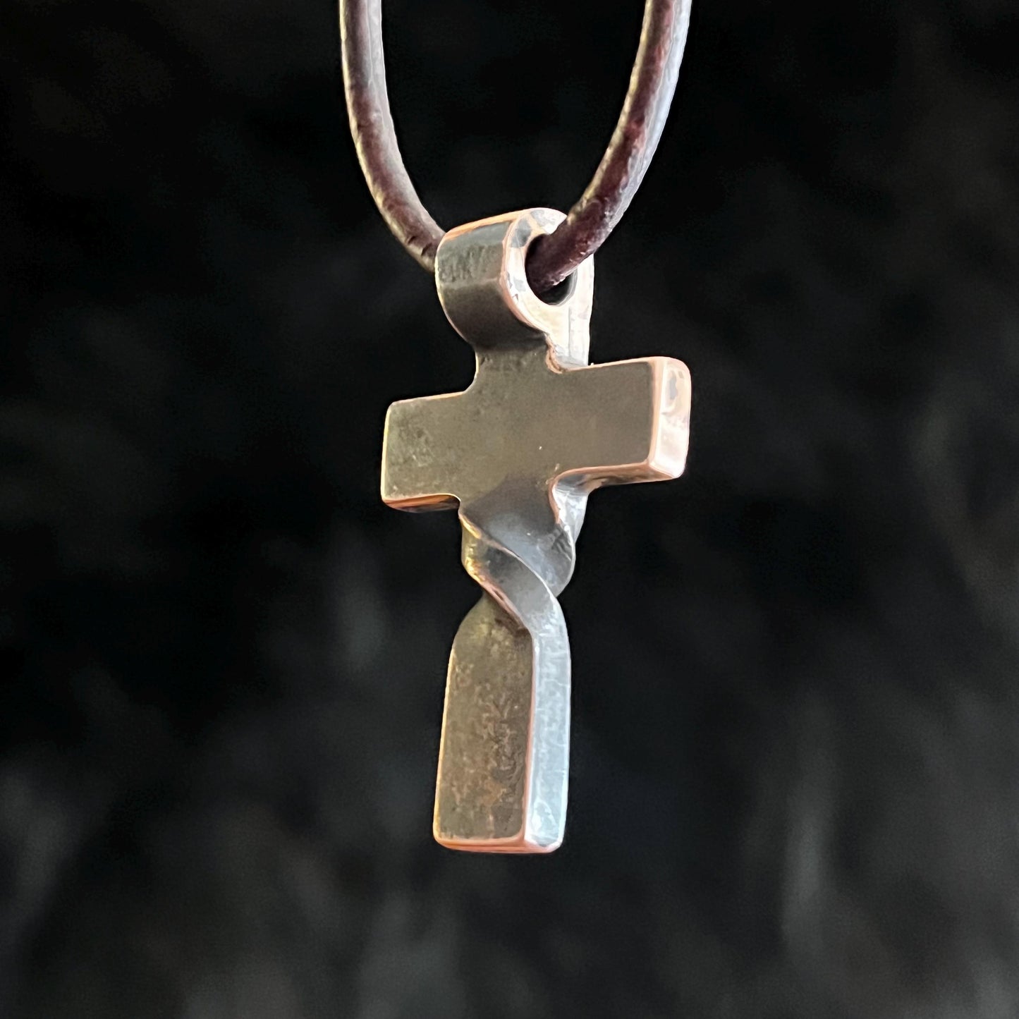 Copper Hammered Twist CROSS PENDANT. Made in America. Hand forged in Montana.