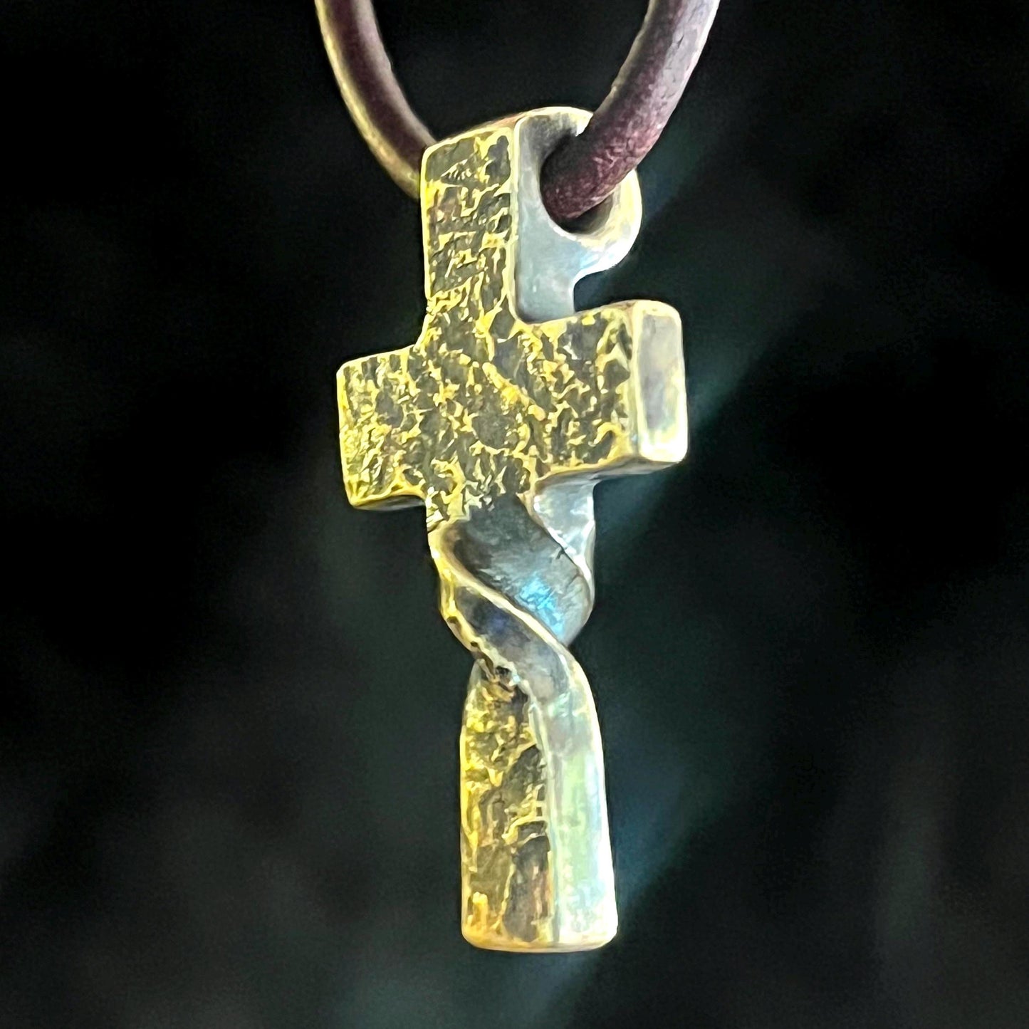 Brass Hammered Twist CROSS PENDANT. Hand Forged in Montana. Made from recycled brass amm0 casings