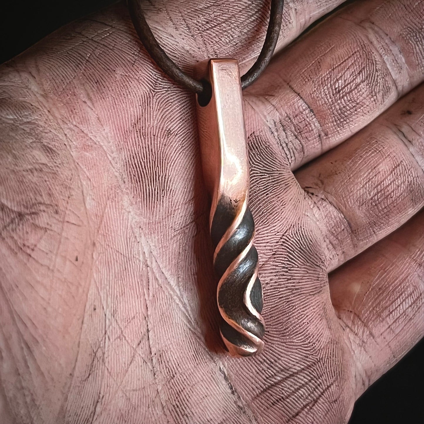 Copper Twisted Bar Pendant. Made in America. Hand Forged in Montana