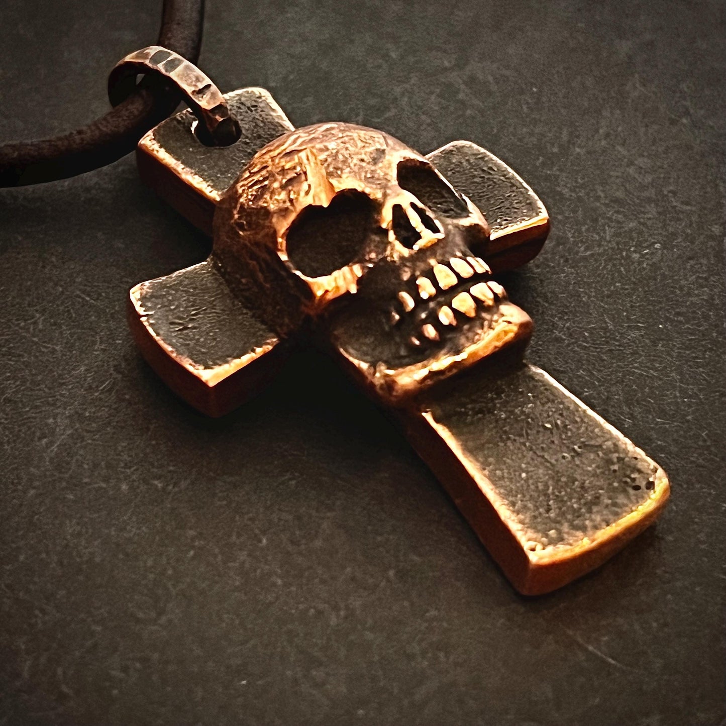 Copper Golgotha Cross Pendant. Made in America. Hand forged in Montana