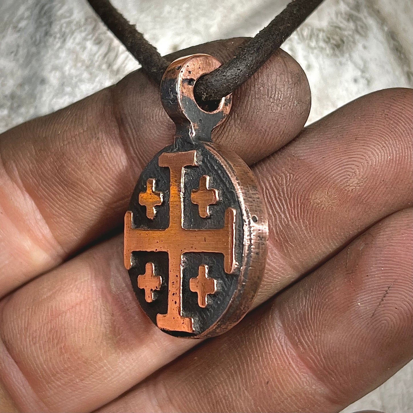 Copper Jerusalem Cross / Crusader Cross Pendant. Made in America. Hand forged in Montana