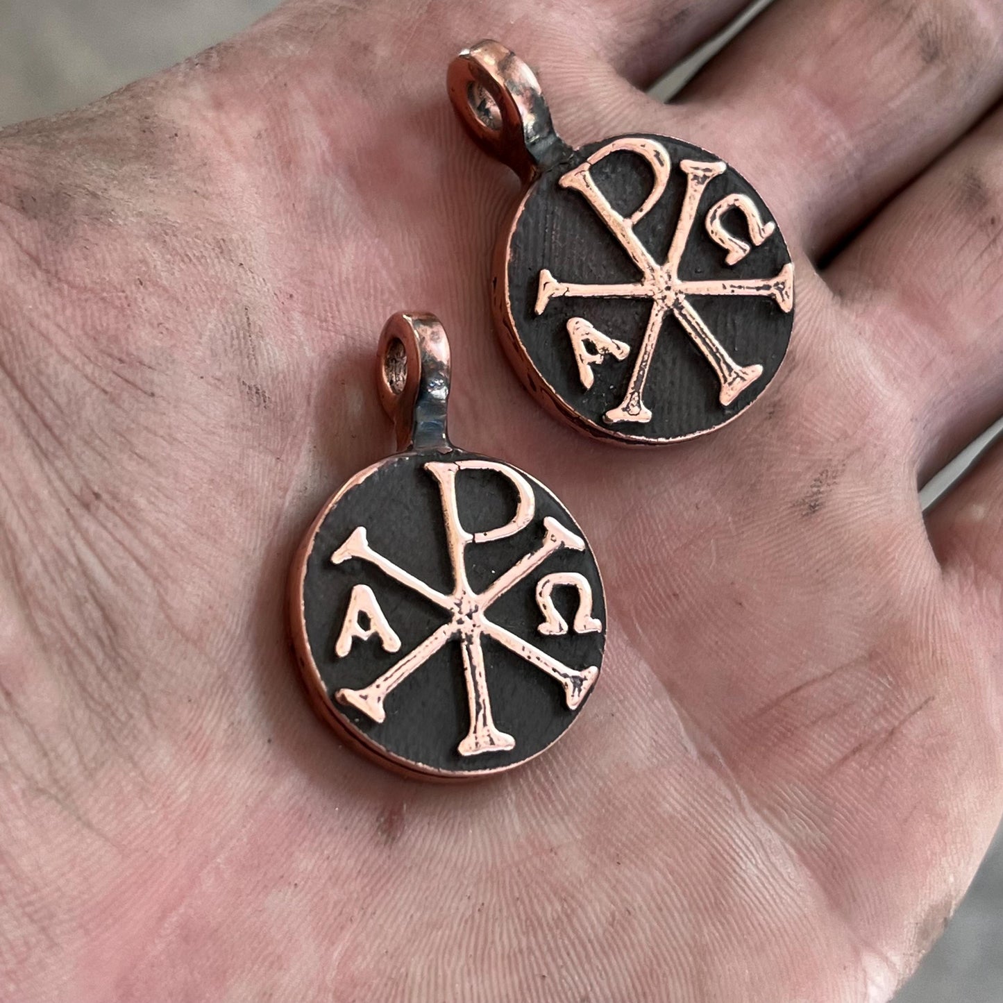 Copper Chi Rho Pendant. Made in America. Hand forged in Montana