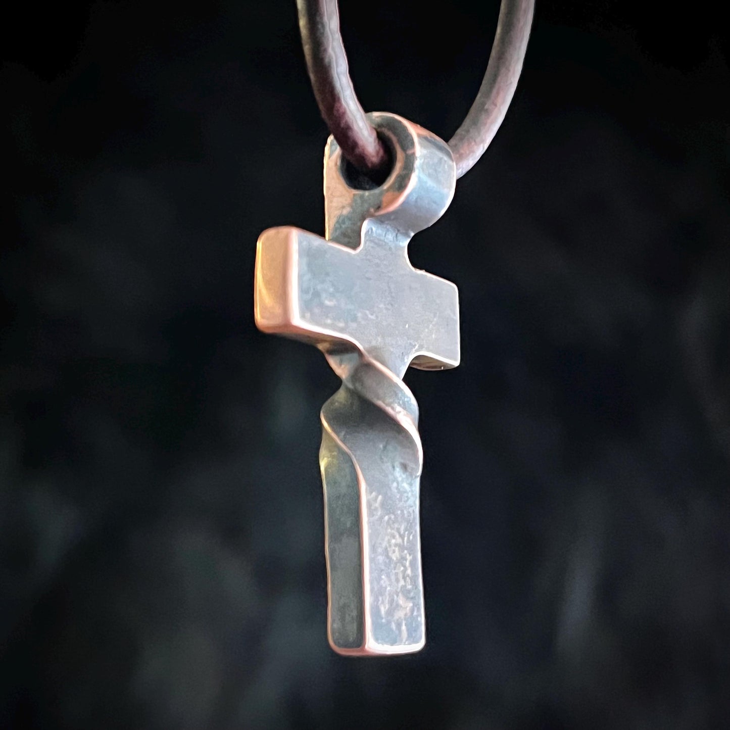 Copper Hammered Twist CROSS PENDANT. Made in America. Hand forged in Montana.