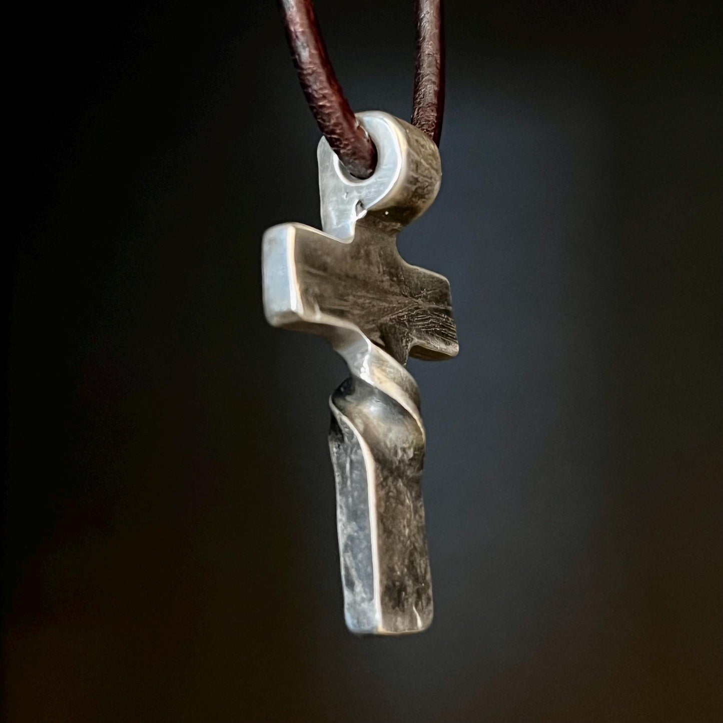 999+ Pure Silver Twist CROSS PENDANT Hammered Finish. Made in America. hand forged in Montana.